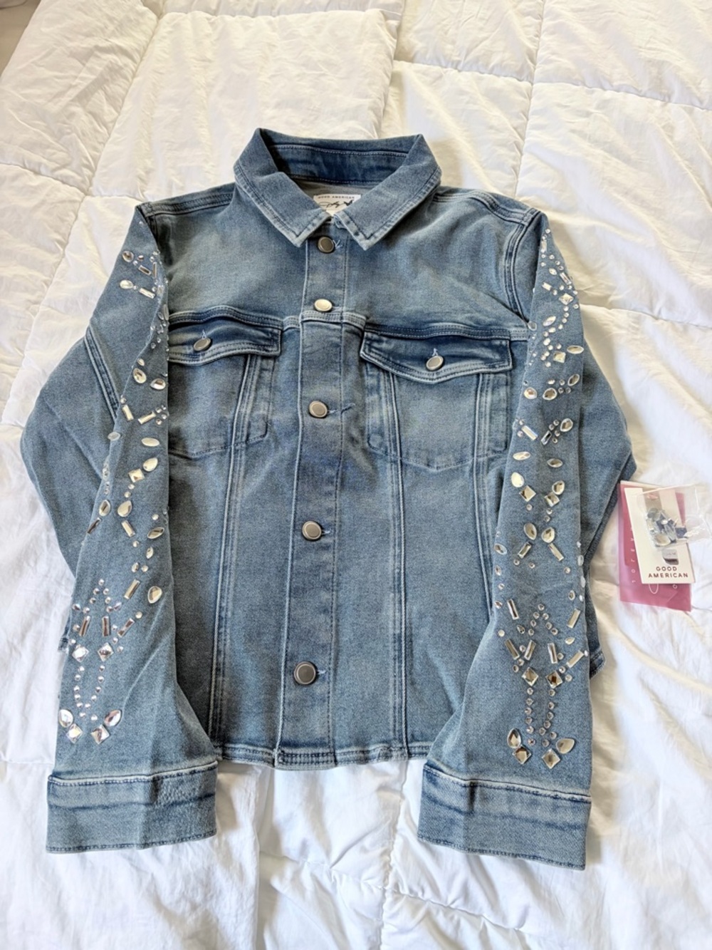 Good American Light Blue Denim Jacket with Logo Tag - Picture 5 of 9